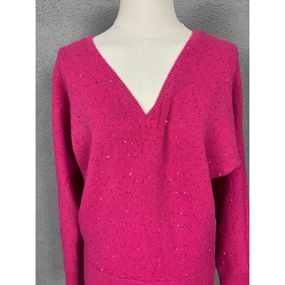 I.n.c. International Concepts Women's Sequin-Shine V-Neck Sweater Pink Small NWT - Picture 2 of 8